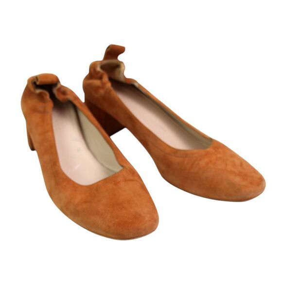 Everlane BROWN REAL LEATHER SUEDE LOW HEEL ROUND TOE HEELED BALLET PUMP SHOES 8 - Picture 1 of 10